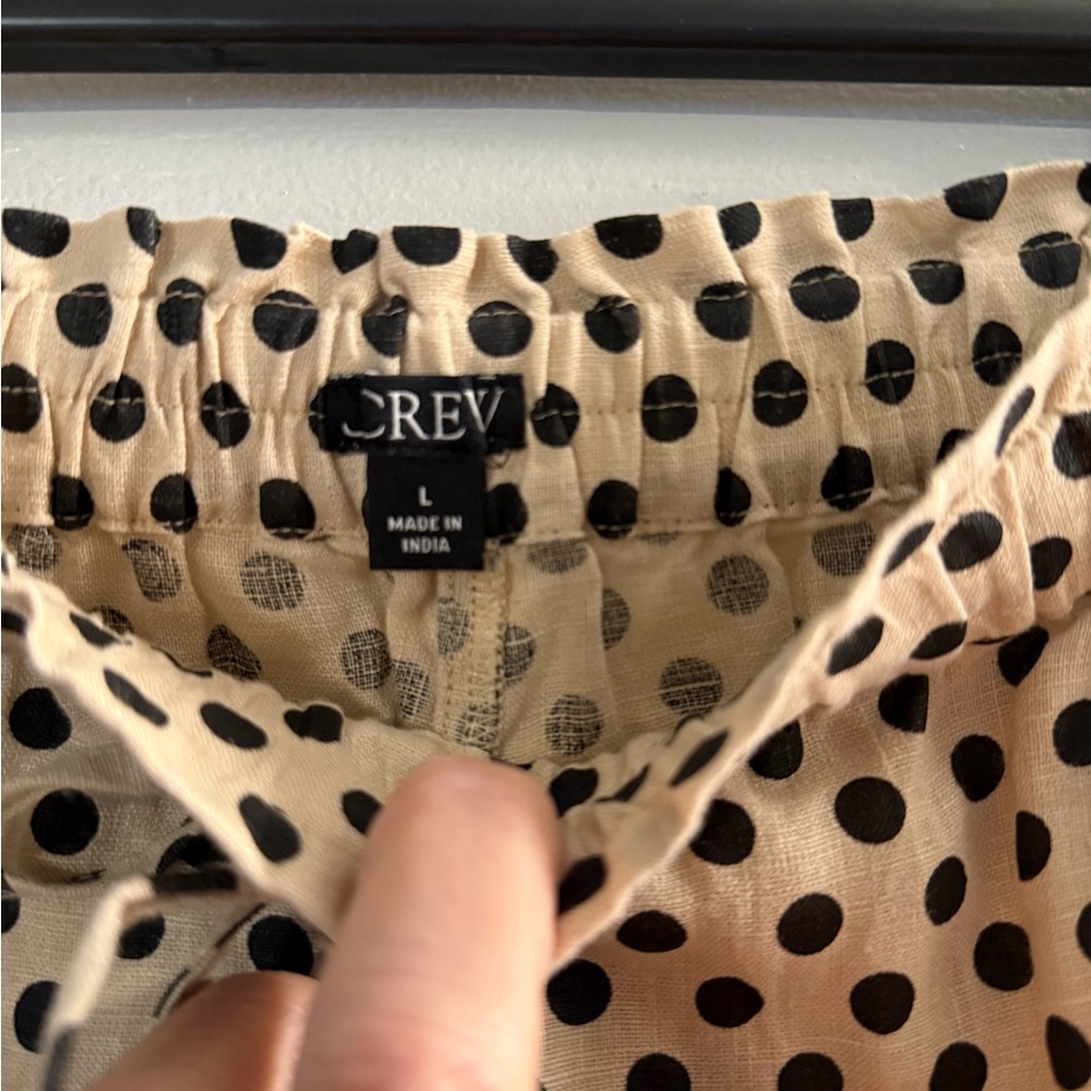 JCrew Soleil Dot Linen Cream and Black Wide-Leg Pants Size L NWOT - Picture 3 of 3